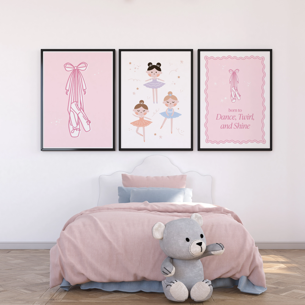 Kids Room Wall Art Set | Neutral Nursery Digital Prints | Ballerina, Animal & Sunshine Collection | Instant Download Decor