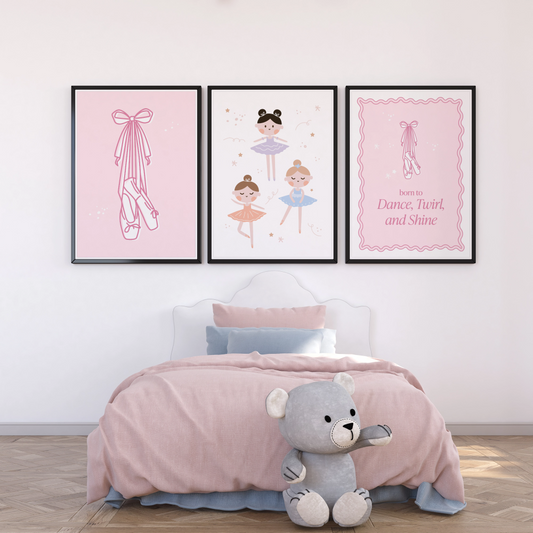Kids Room Wall Art Set | Neutral Nursery Digital Prints | Ballerina, Animal & Sunshine Collection | Instant Download Decor